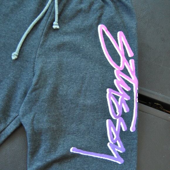 Stussy X-Small Gray & Purple Script Jogger Sweatpants w/ Drawstring - Picture 3 of 9